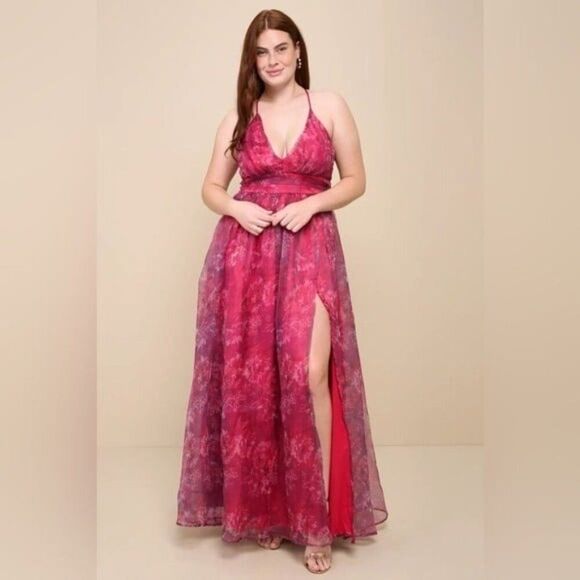 COPY - Lulus Romance That Wows Magenta Floral Print Organza Maxi Dress Size Med… - Picture 16 of 16